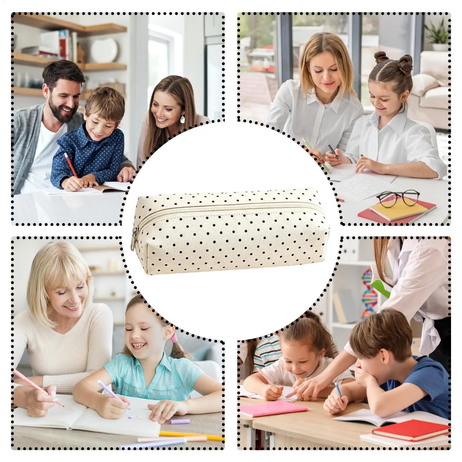 Canvas Polkas Dot Pencil Case Stationery Pouch Portable Small Storage Bag For Students Back To School Supplies Makeup Pouch
