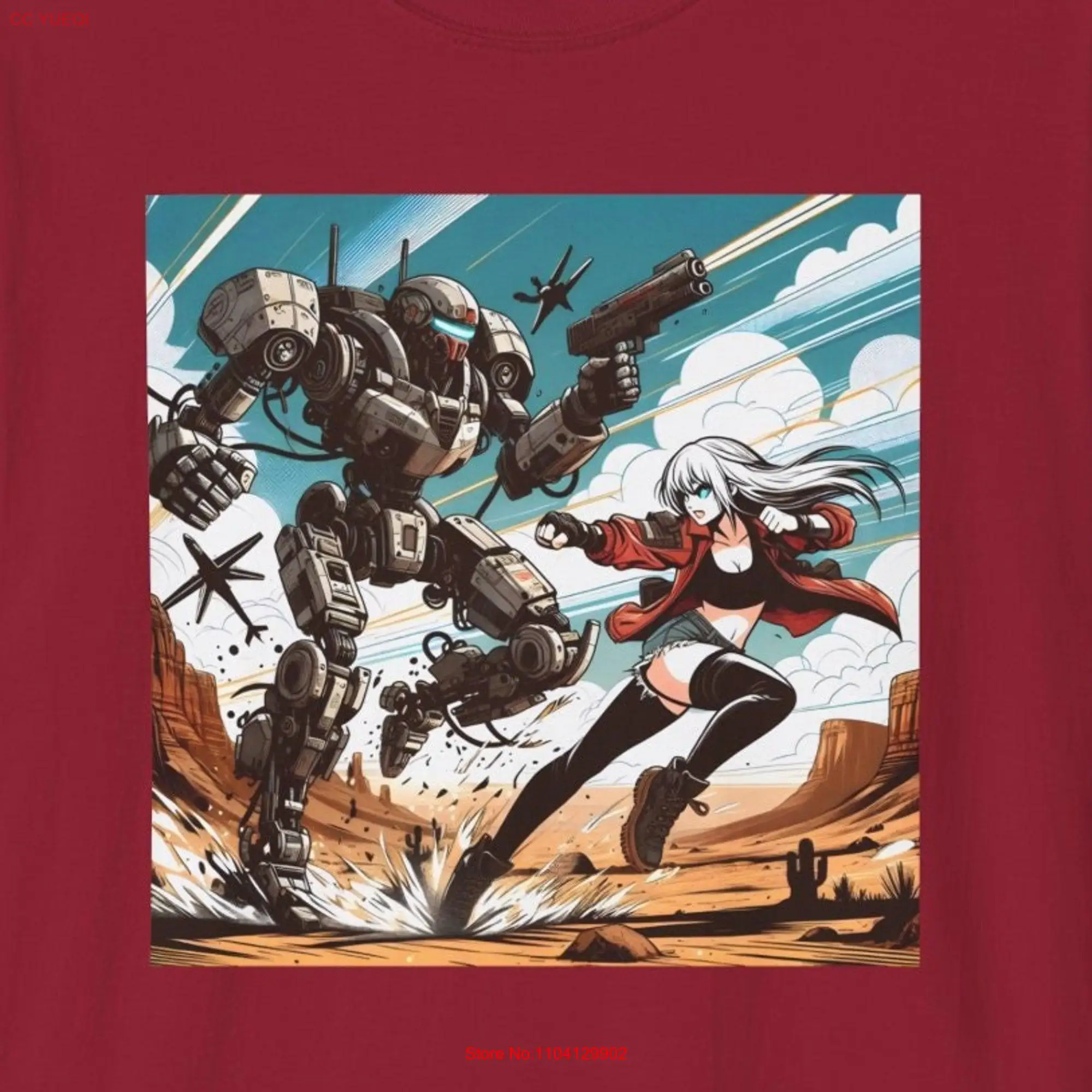 Anime Battle T Shirt Cute Girl Mecha Mech Android Cyborg Sci Fi Science Fiction long or short sleeves