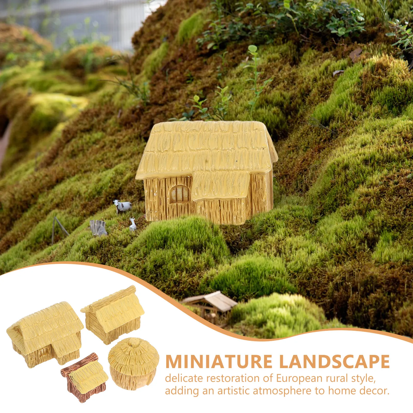 4Pcs Miniature Resin Cottage Houses European Country Style Mini Landscape Decor Fairy Garden Accessories Mini Yard Ornaments