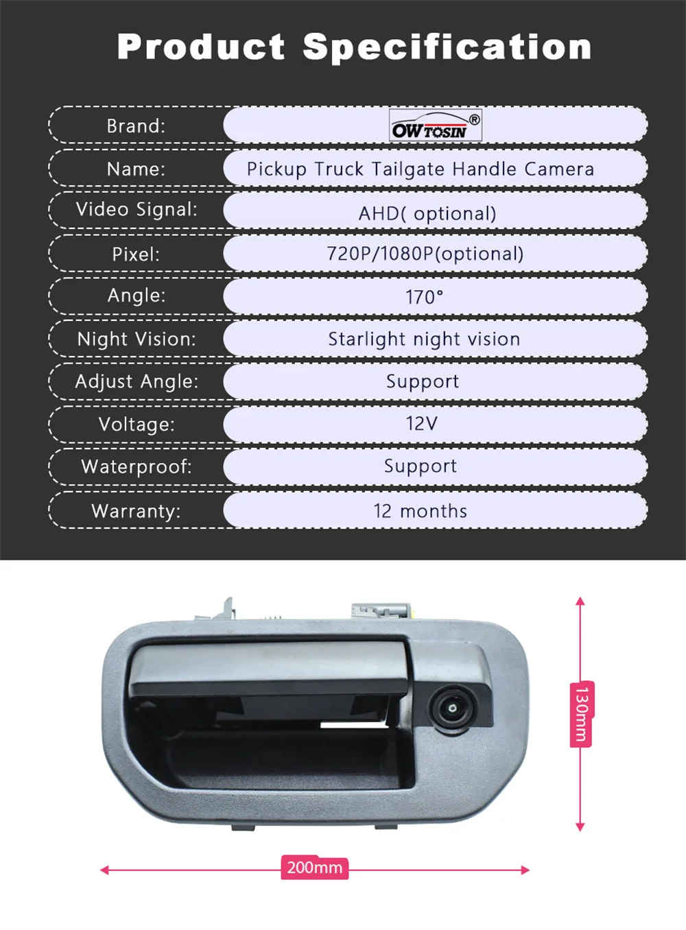 

170 ° Задняя камера заднего вида AHD 1080P для Honda Ridgeline 2006, 2007, 2008, 2009, 2010, 2011-2014, камера с ручкой пикапа и грузовика