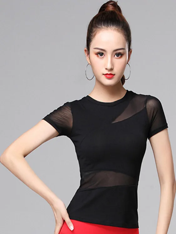Summer New Modal Me ort Sve Women's Latin Dance Top Social Dance Fitn Clothing round Ne Yoga Sportswear Faion