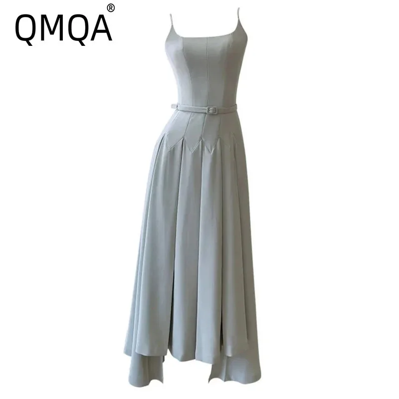 

QMQA Fashion Women's Evening Dresses Strapless Lace-up Sleeveless Thin Hem Pleated Elegant Dress Female 2025 Spring New 1A759