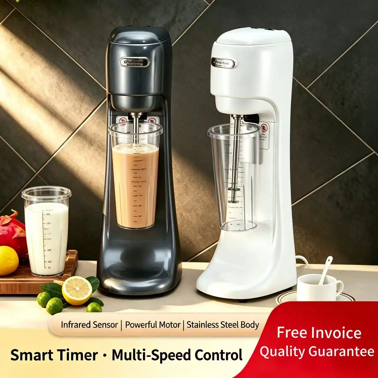 Commercial Semi-Automatic Induction Milkshake Mixer 5-Speed Adjustable 300W Low-Noise Motor 1L Cup 110V-220V Programmable