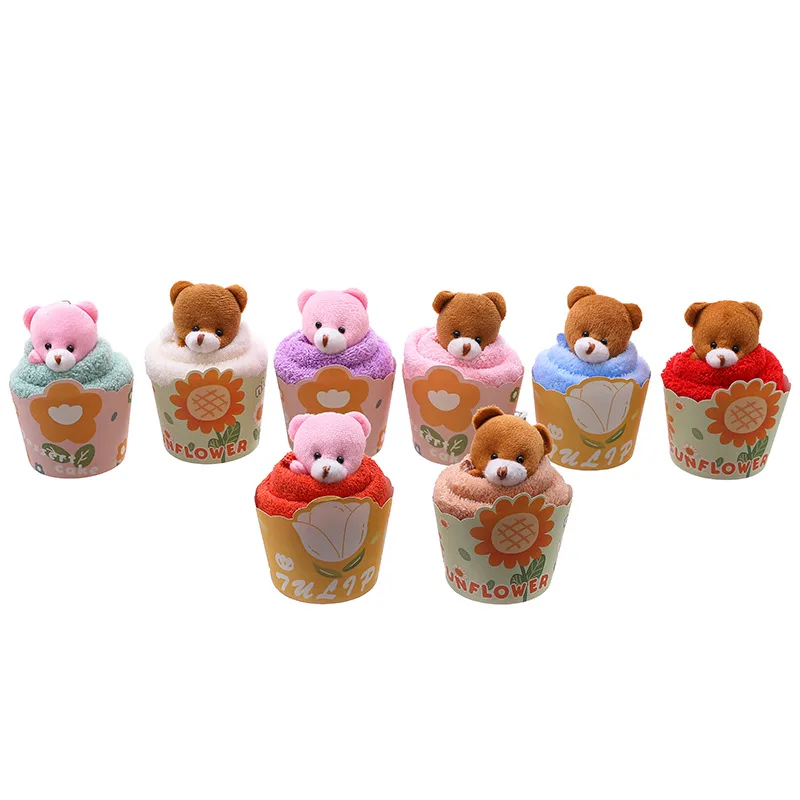 

10 Sets 30x30cm Creative Towels Mini Bear Cup Cake Pack Microfiber fabric Hand Towels Face Washing Towel Party Wedding Gifts