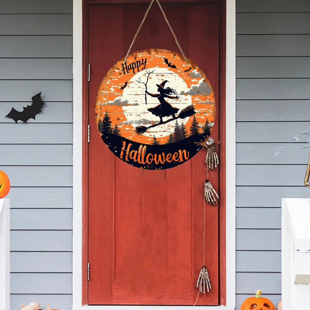 Halloween Wooden Door Sign Ghost Pumpkin Witch Gnome Round Door Hanger Front Door Wall Hanging Welcome Plaque Indoor Outdoor Dec