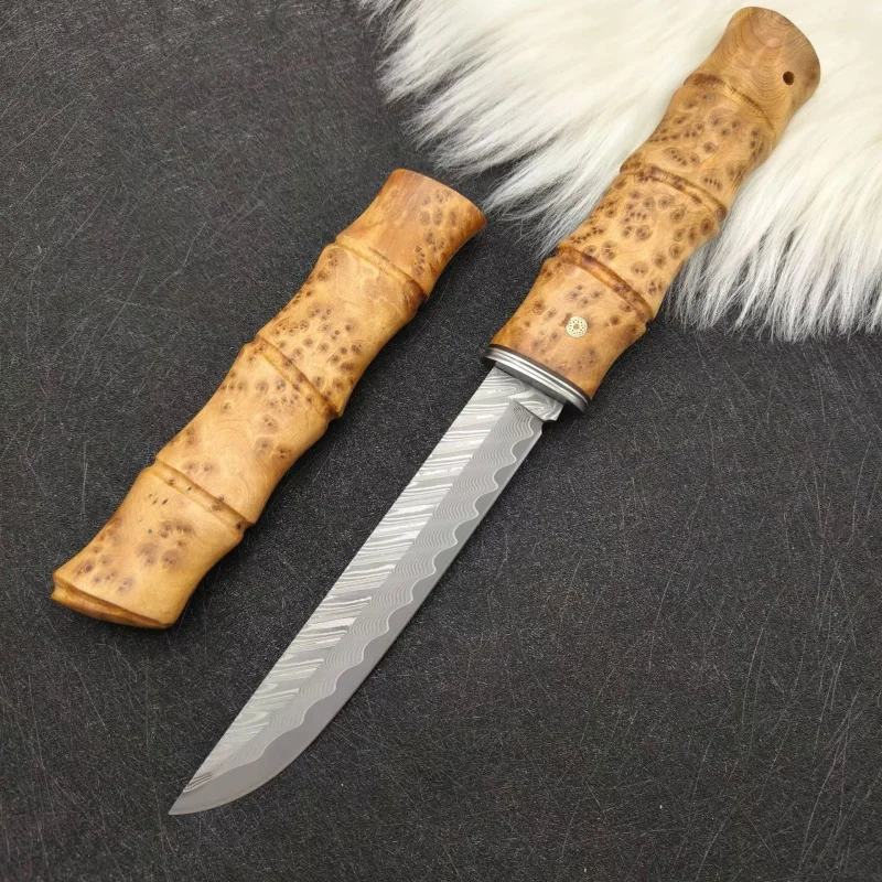 Damascus Steel EDC Knife, Outdoor Utility Knife with Gift Box