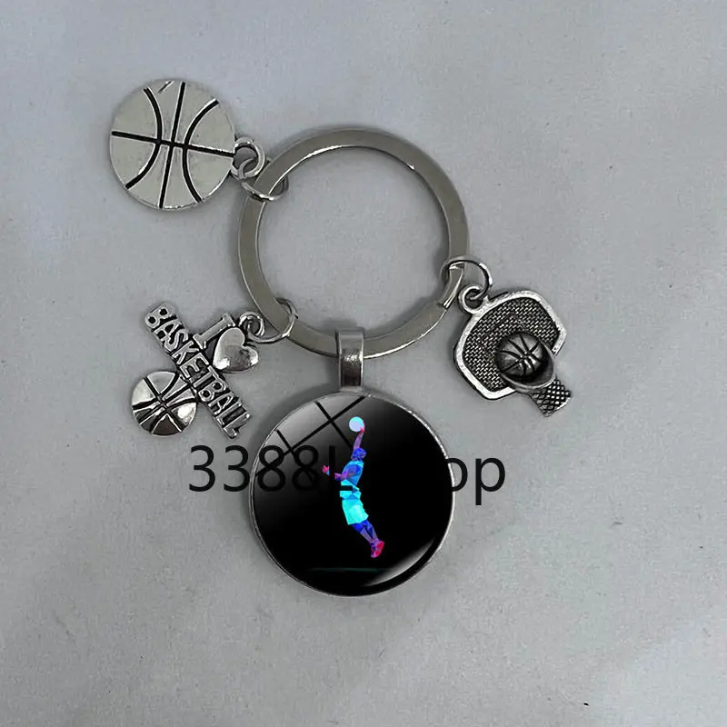 Popular Jewelry Glass Alloy Keychain I Love Basketball Basketball Element Pendant Gifts for Friends Who Enjoy Playing Basketball