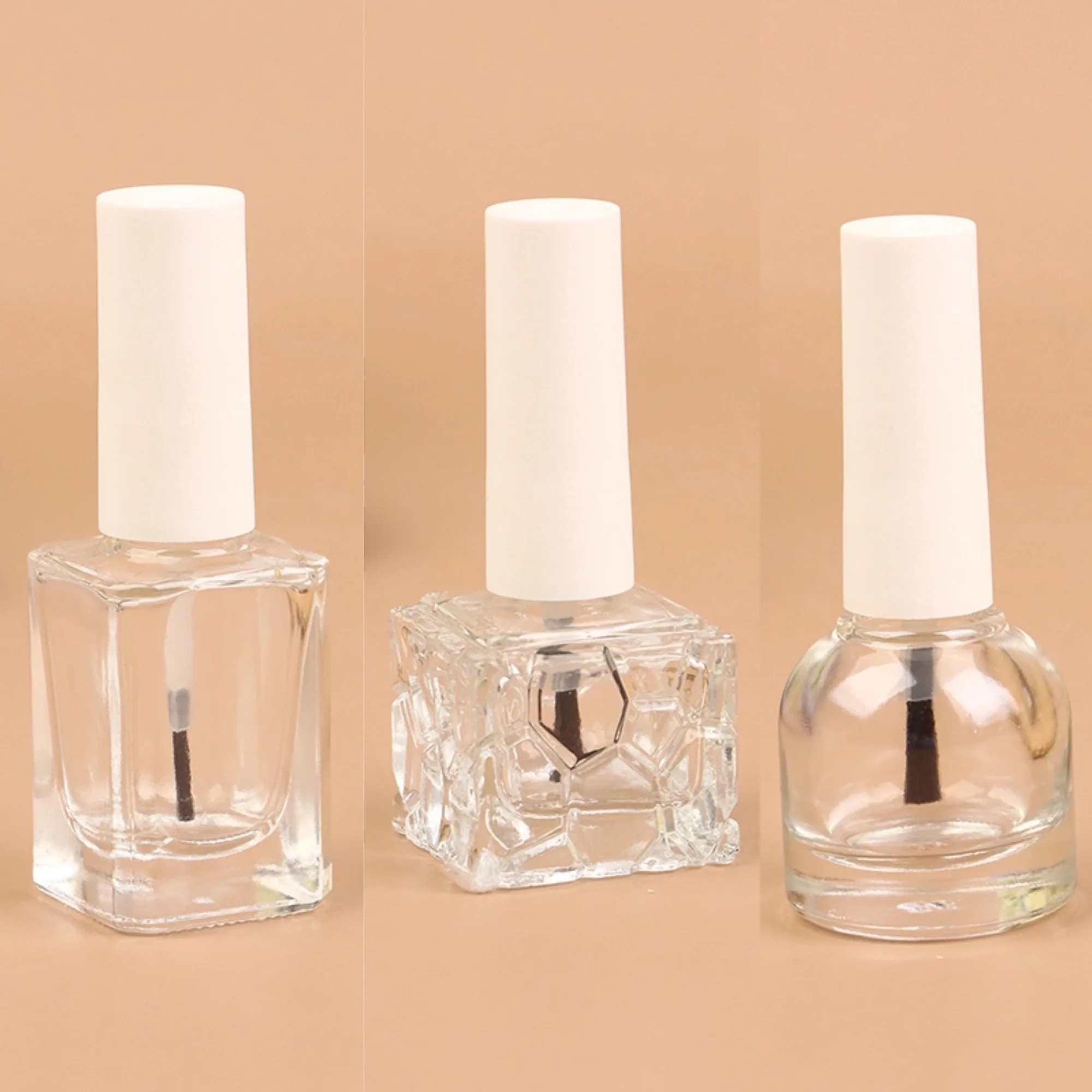 10/15ml White Lid Empty Clear Glass Nail Polish Bottle Empty With Lid Brush Cosmetic Container Clear Nail Bottle With Brush