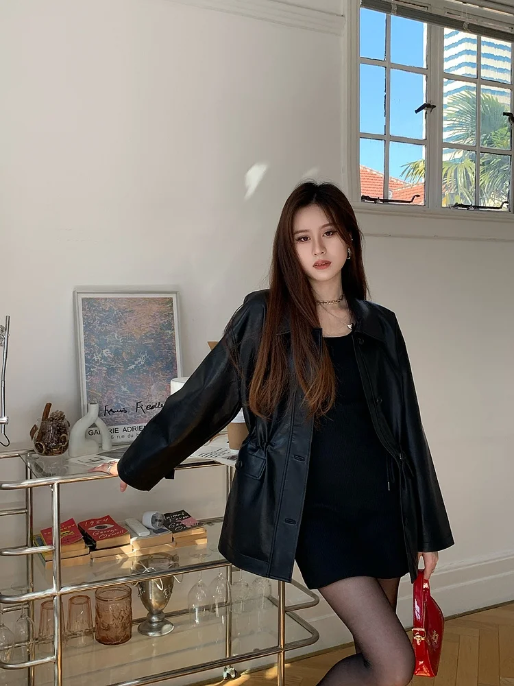 DANCC Dstring Vita High-Design Sense Leather Jaet Moto da donna Neutro Sle Cool PU Leather Jaet