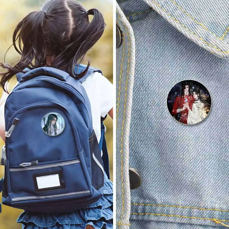 Heaven Official\'s Blessing Brooch on Backpack, Handmade Round Brooches, Cute Hua Cheng Pins, Anime Icon Badges for Clothes