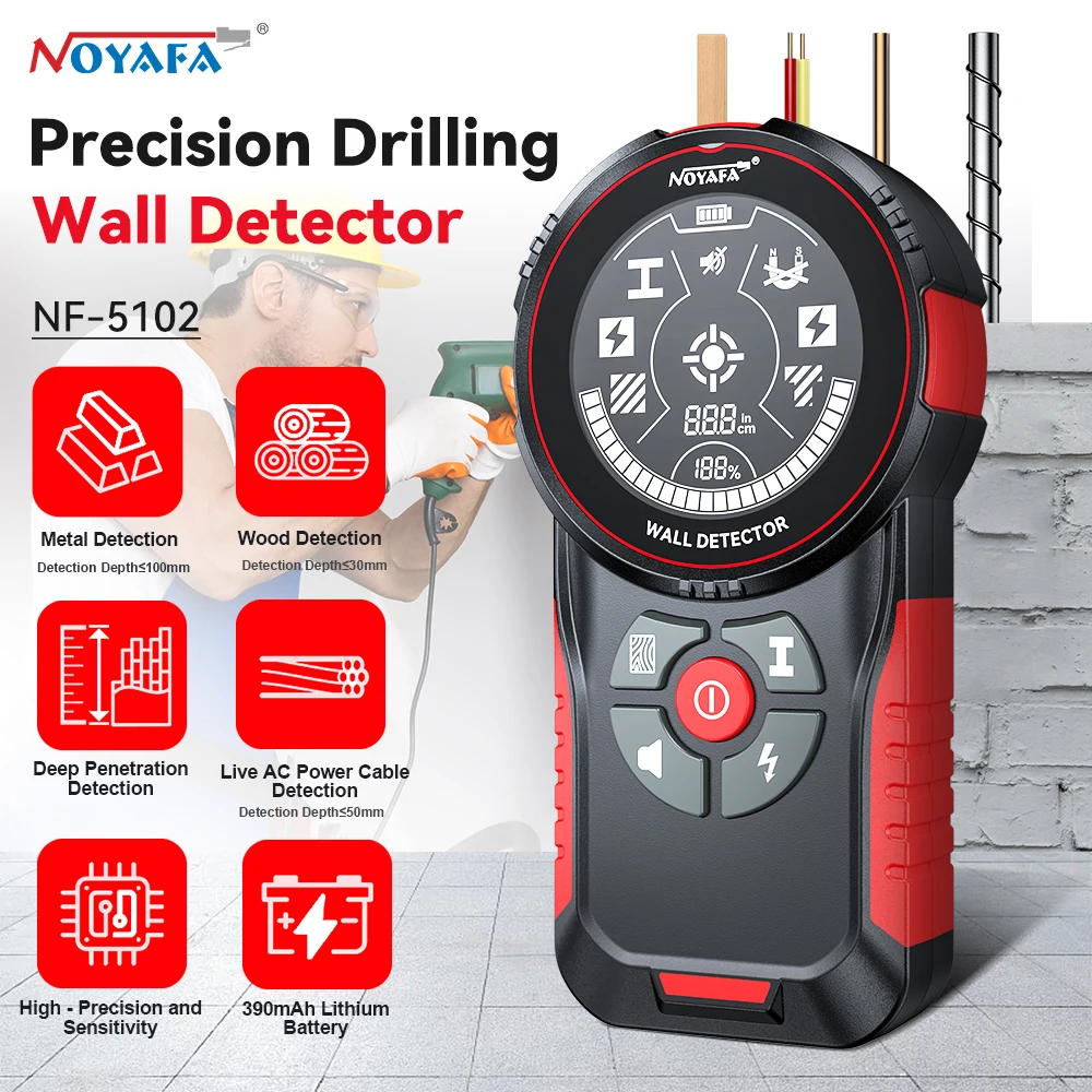 NOYAFA Metal Detector Stud Finder Borchie in legno Scanner da parete Professionale Live Wire Metal Wood Detector Scatola elettrica