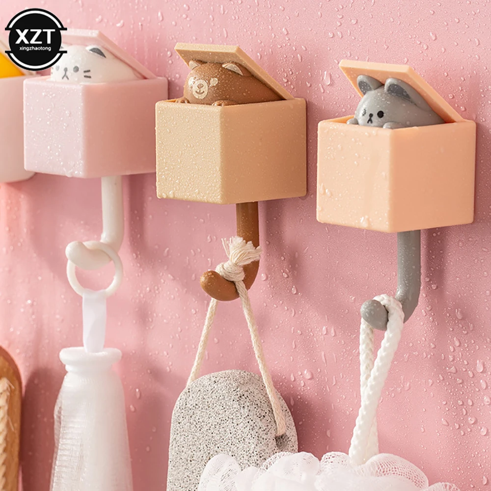 Cartoon Cat Hook Self Adhesive Dormitory Bedroom Door Hangers Hooks Key Umbrella Towel Cap Coat Rack Wall Animal Decoration Rack