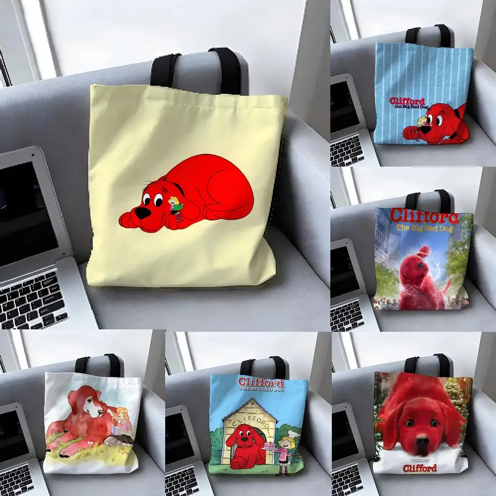 Storage Bags Linen Shopper Reusable Tote Grocery Storage Bag Portable Large Capacity Comic Cartoon C-Clifford the Big Red Dog 3 - view 4