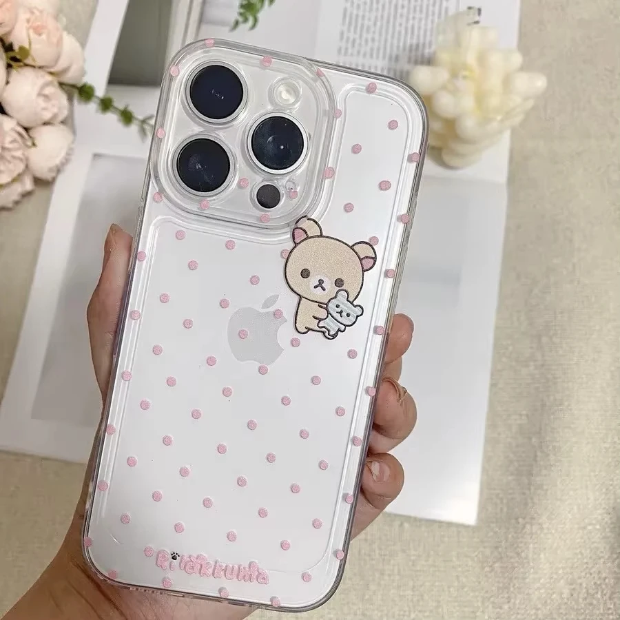 حافظة شفافة جميلة R-Rilakkuma لهاتف آيفون 16 15 14 13 12 Mini 11 Pro Max XS X XR 8 7 Plus غطاء سيليكون سائل مقاوم للصدمات Funda