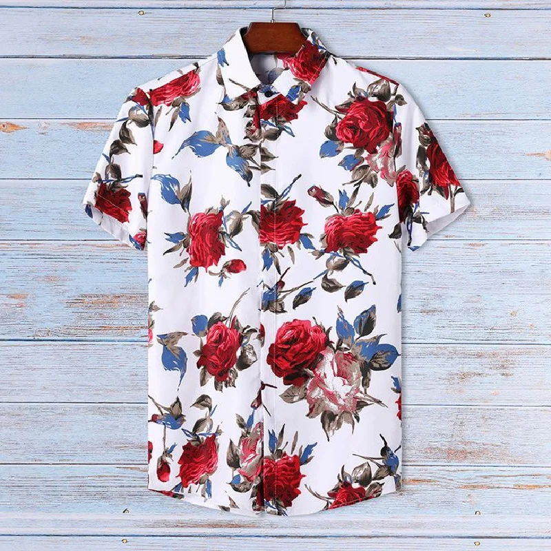 Camisa de manga corta con solapa y botones, Estilo Hawaiano, informal, a la moda, novedad de verano