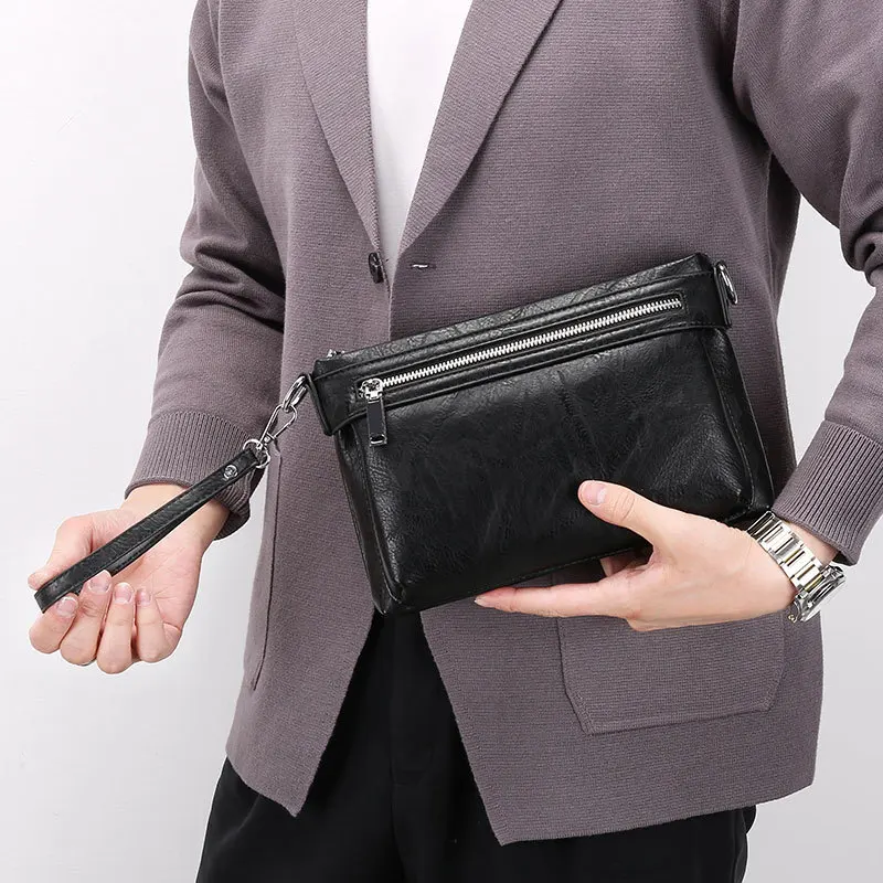 

Clutch for Men Wallet Soft Leather Zip Pocket Business Moneybag Clutches Shoulder Bag