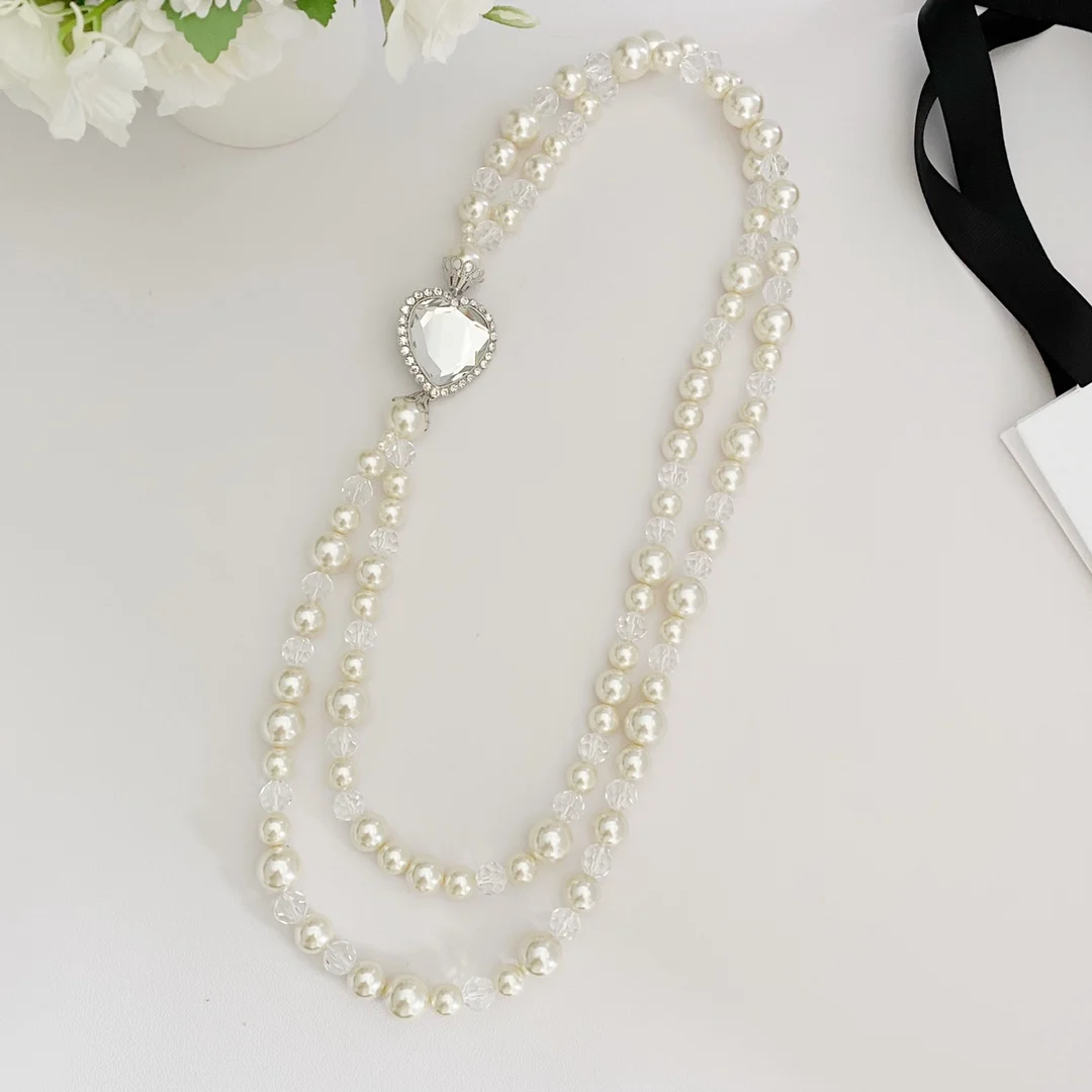 Light luxury, fashionable personality, niche, simple and exaggerated love, pearl tassel crystal necklace