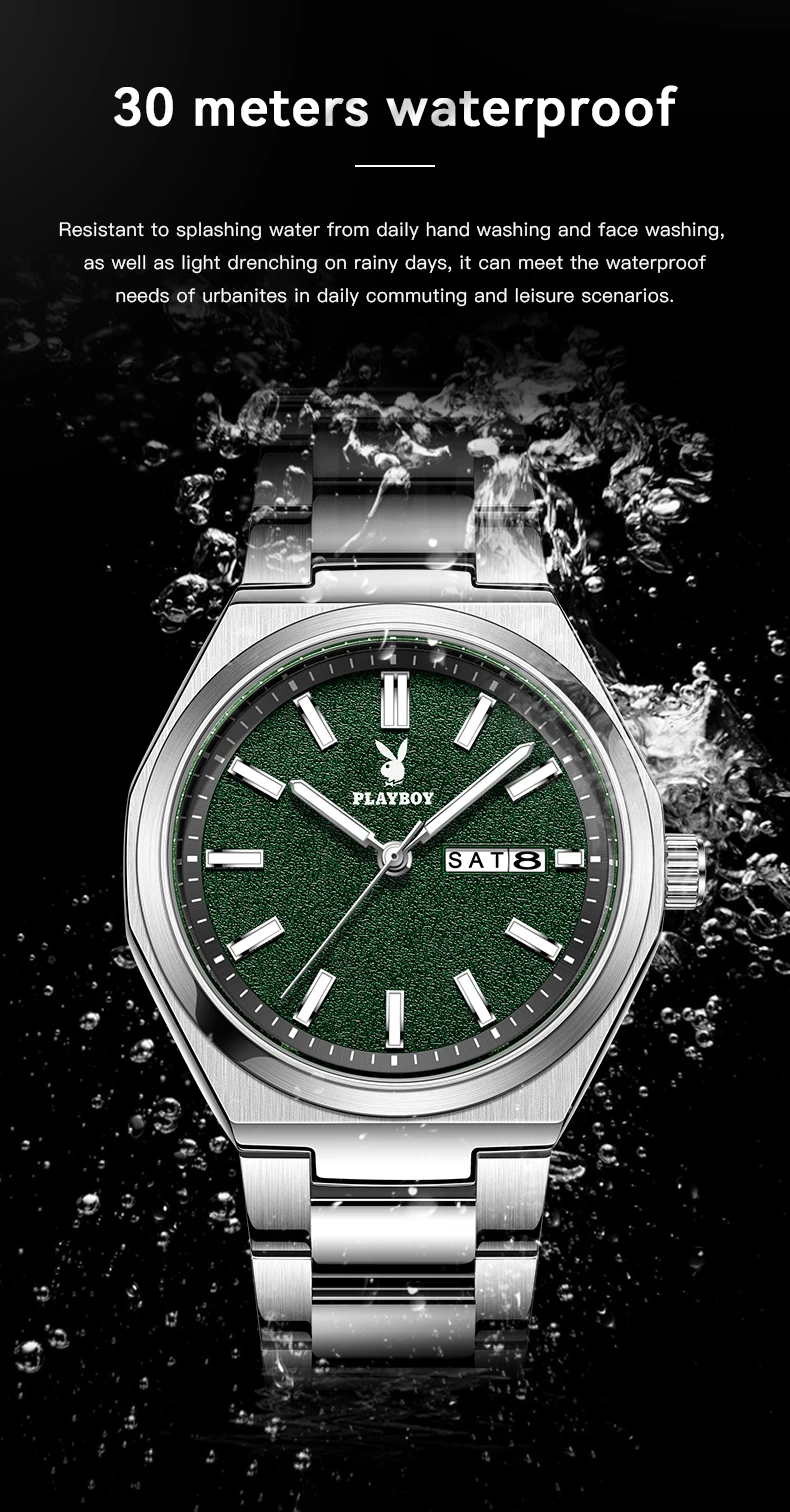 PLAYBOY 3110 Herrenuhr Marke Original Exklusive Mode Einfache Doppelkalender Leuchtende Wasserdichte Quarz-Armbanduhren für Männer – Detail 9