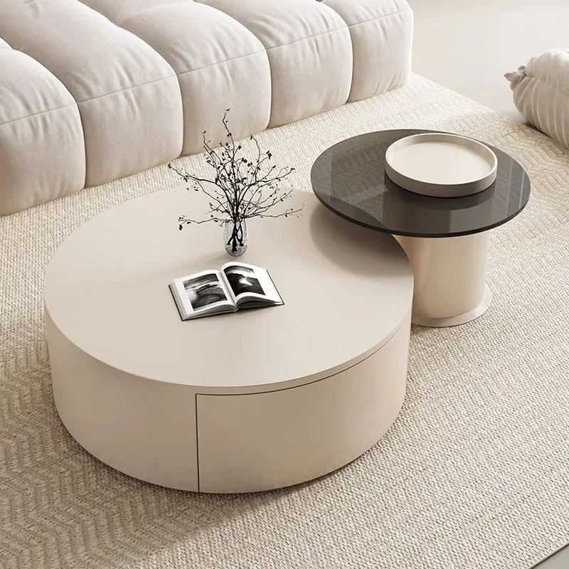 Table basse de luxe moderne, rangement pour salon, Design nordique, ronde en verre, chambre à coucher, meubles de maison