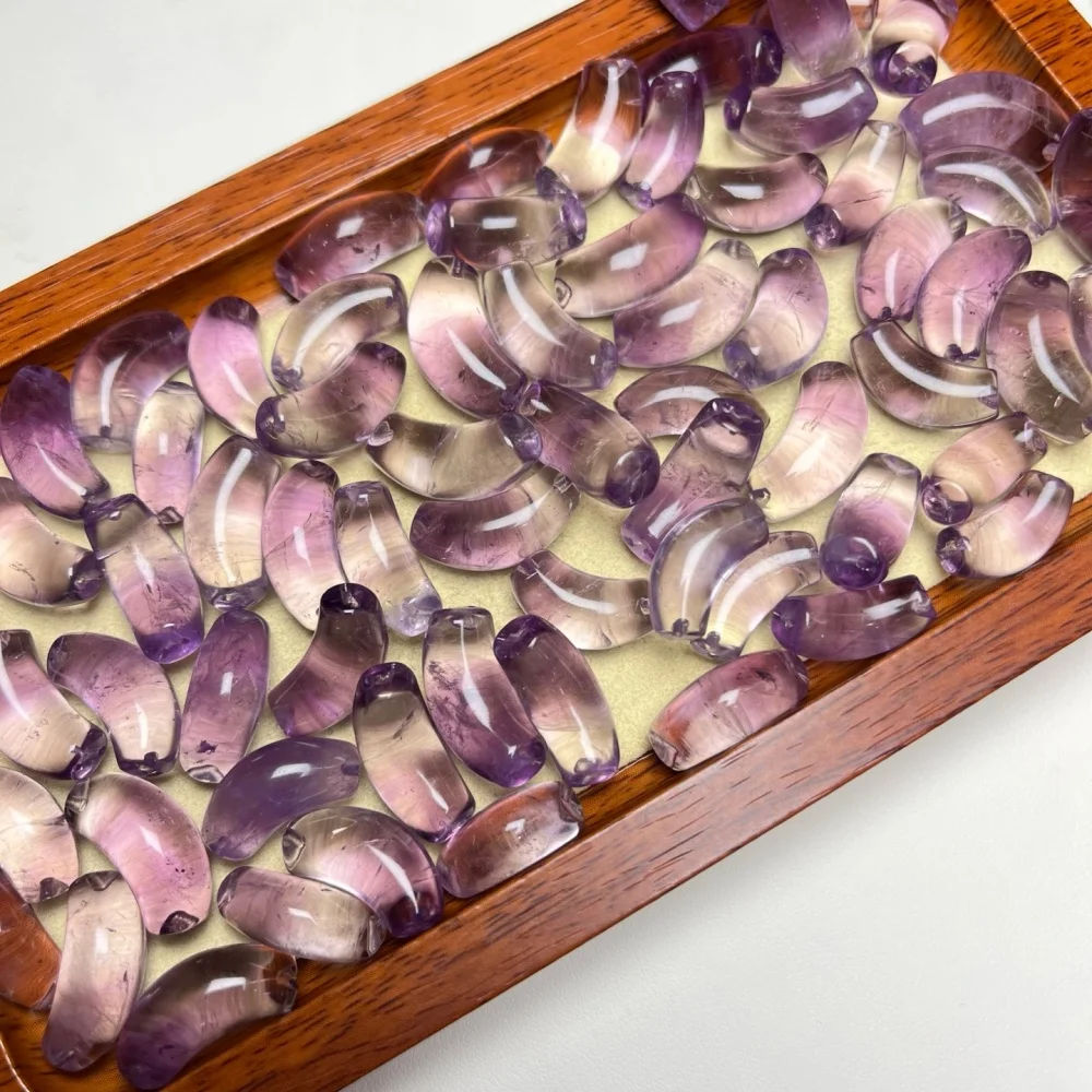 6PCS Natural Amethyst Bend Beads 18-20mm Polished Crystal Reiki Healing Jewelry Pendant Cute Rock Decoration Gift Set
