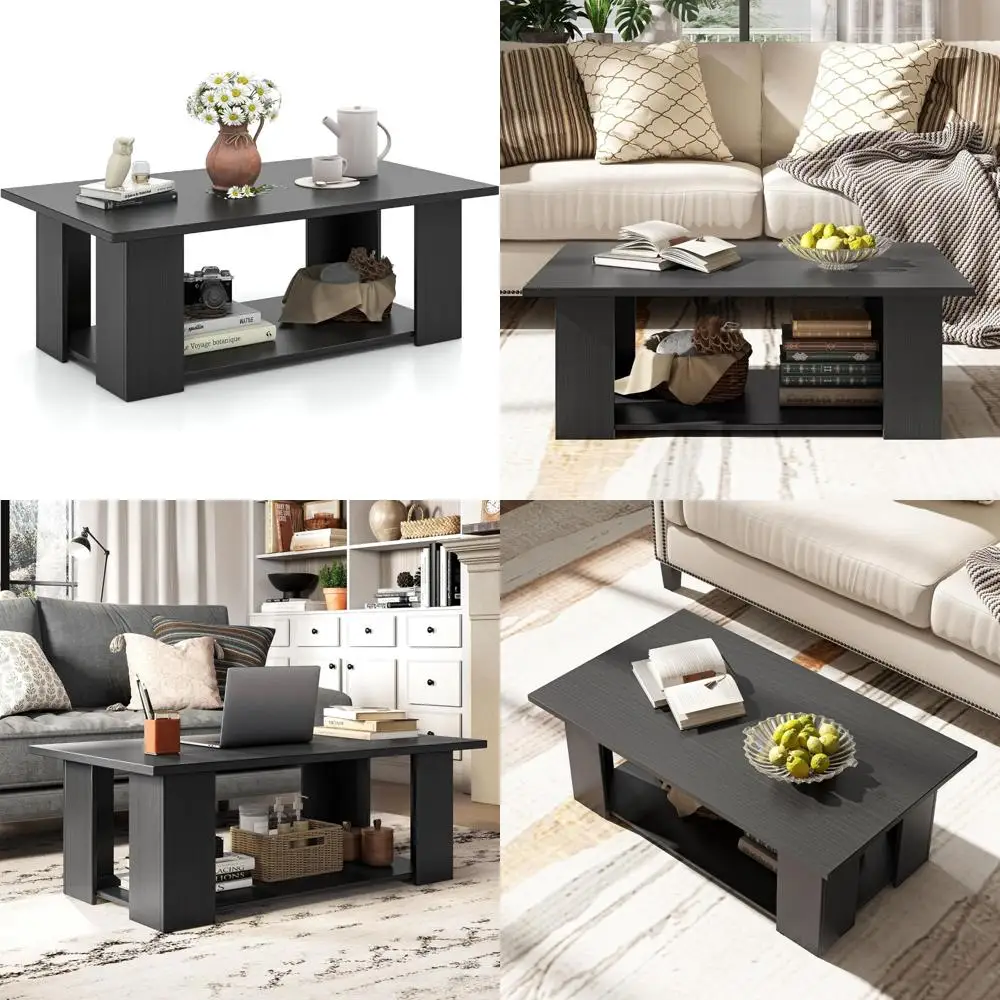 Modern Rectangular 2-Tier Coffee Table 5 Wooden Support Legs For Living Room Decor Home Furniture Daily Use Functional Piece