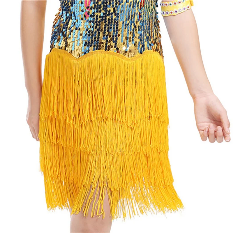 Latin Dance Tassels Dress for Children Girls Sequin Glitter Professional Training Costume Kid Stage Latin Tango Dance Wear 3-15Y