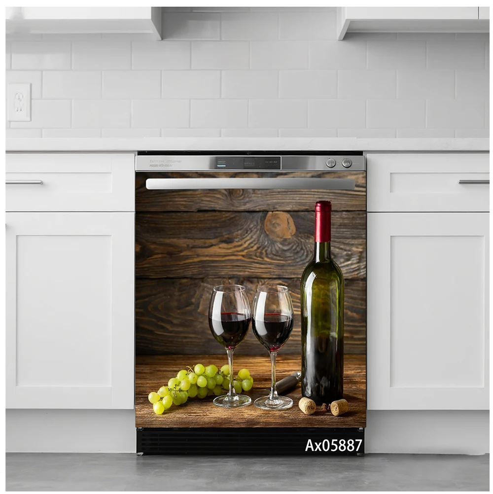 Elegant Vintage Wine Grape Barrel Dishwasher Sticker Self Adhesive Kitchen Wine Bar Bistro Cabinet Washer Decor Wallpaper