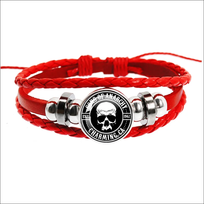 2023 New Sons Of Anarchy LOGO Black And Red Buckle Leather Rope Bracelet Freedom Symbol анархия  Round Jewelry