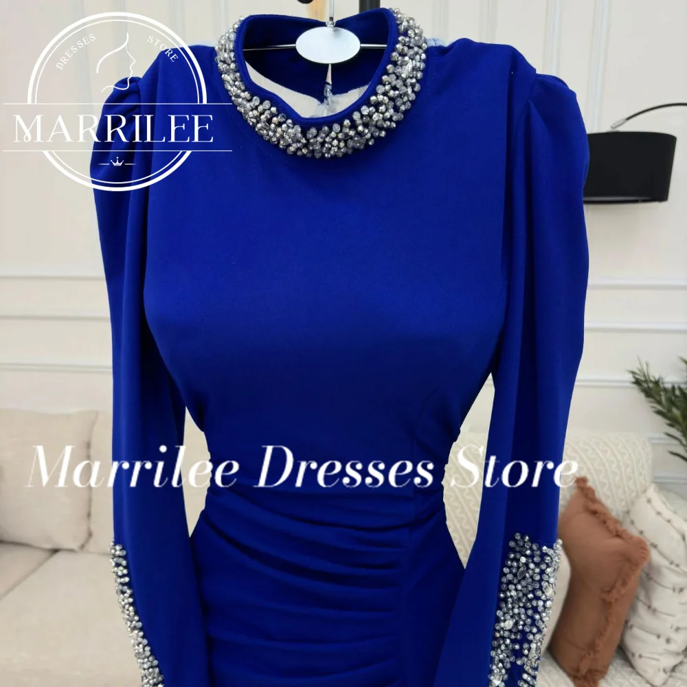 Marrilee Customized Flare Sleeve Buttons Zipper Back Solid Color straight Long Sleevs Elegant Luxury Evening Dress Charming