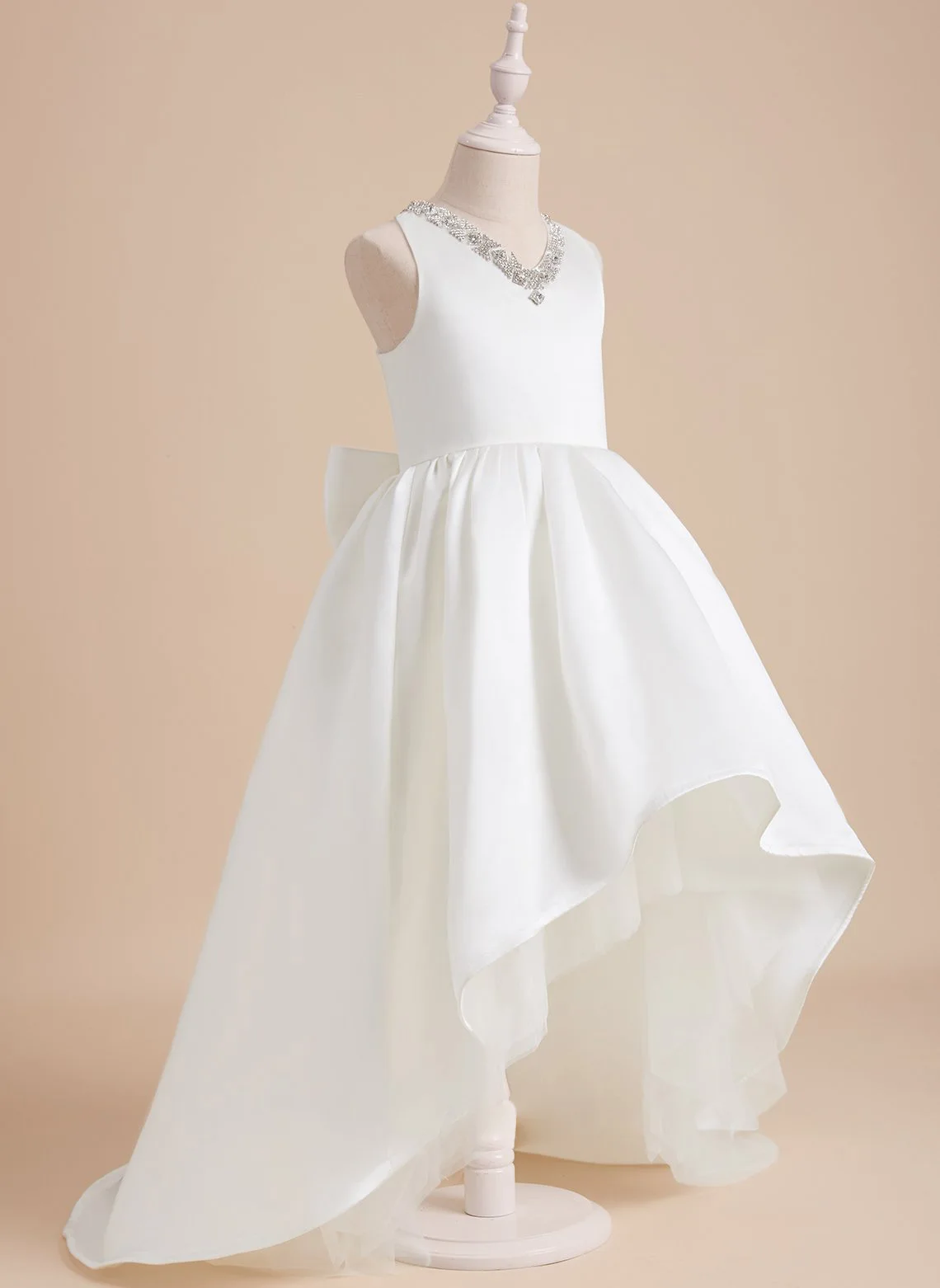 

Girls short front long back white Junior bridesmaid dress Birthday Concert party Communion Evening dress/can be customized