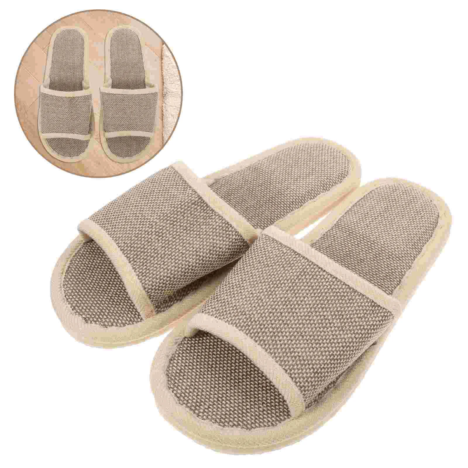 2 Pairs of 29cm Slippers Summer Anti EVA Bottom Cotton Linen Slippers for Hotel Home (Beige) Summer Slippers