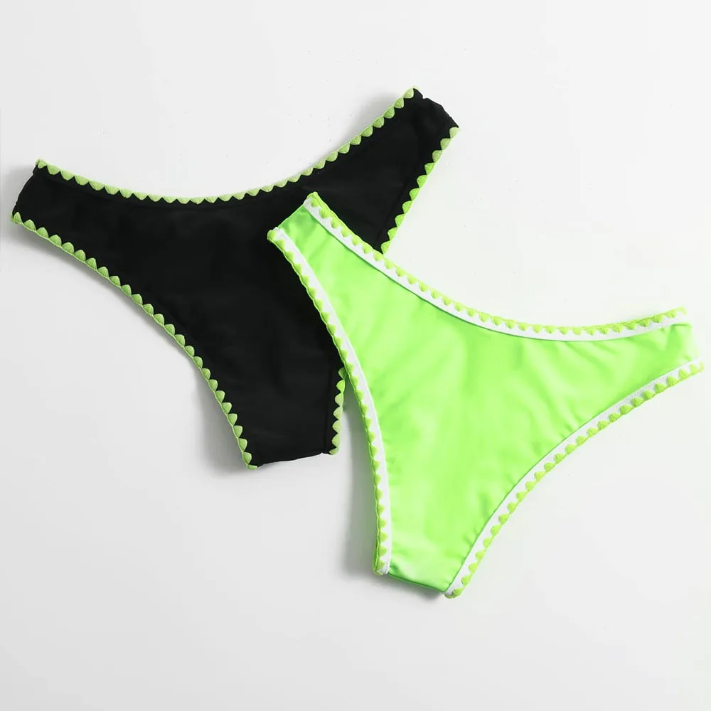 HYRAX 2024 NEW Solid color thong set, black and green, two sets of bikini swimsuits Beach Shorts Women's Bikini Bottoms