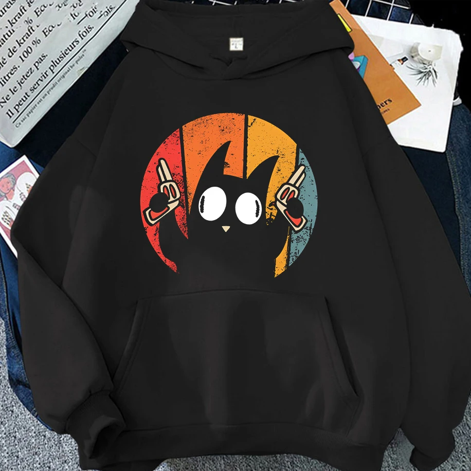 

Rainbow and Funny Cat Pattern Men Woman Hoodies Pew Madafakas Harajuku Couple Tops Casual Loose Graffiti Clothing Simple Cartoon