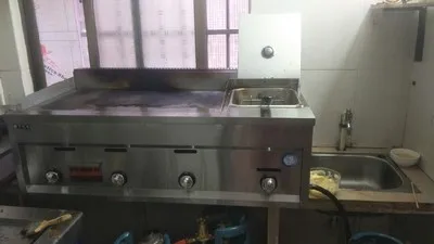 Commercial Gas Type Grill + Fryer Grilled Squid Making Machine Hand Cake Machine Deep Teppanyaki Gas Frying Machine