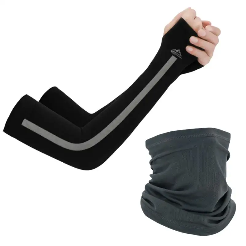 Half Finger Sleeves Ice Silk Cool High Elastic Elbow Spring Summer Outdoor Riding Fingerless Running Fishing Sleeves Arm Cover