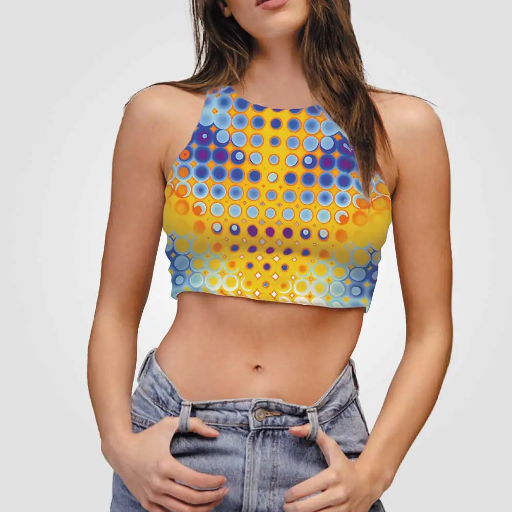 SW Y2K Vest Sleeveless Crop Top 2023 Summer Sexy 3D Printed Amekaji Round Neck Hot Girl Imitation Cotton Graphic Short Clothing