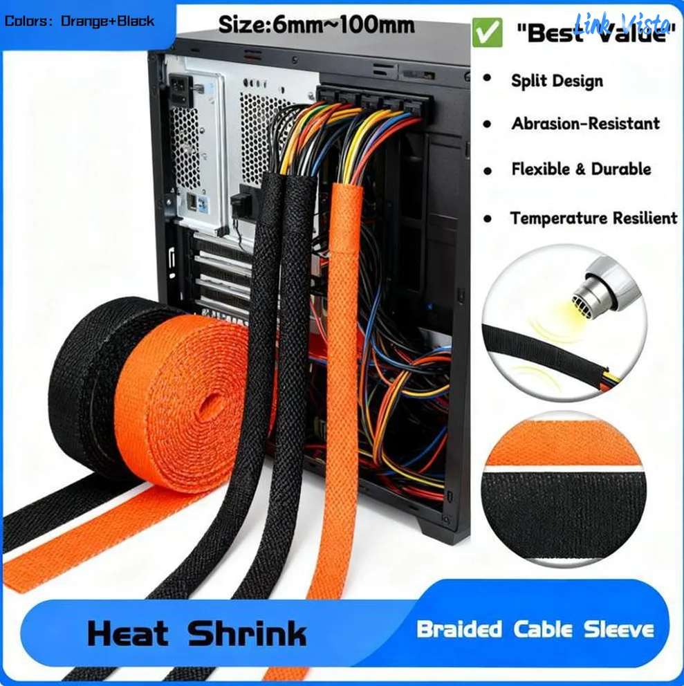 

1~10M Heat Shrink Braided Cable Sleeve 6mm~100mm Insulation Flam Retardant Wire Wrap Sheath Protection PET Auto Line Organizer