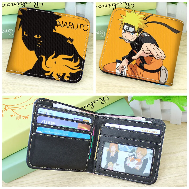 Uzumaki Naruto Anime Figures Foldable Wallet Sasuke Kakashi Men Children Bank ID Card Holder Card Clip Bag Cartoons Cosplay Gift