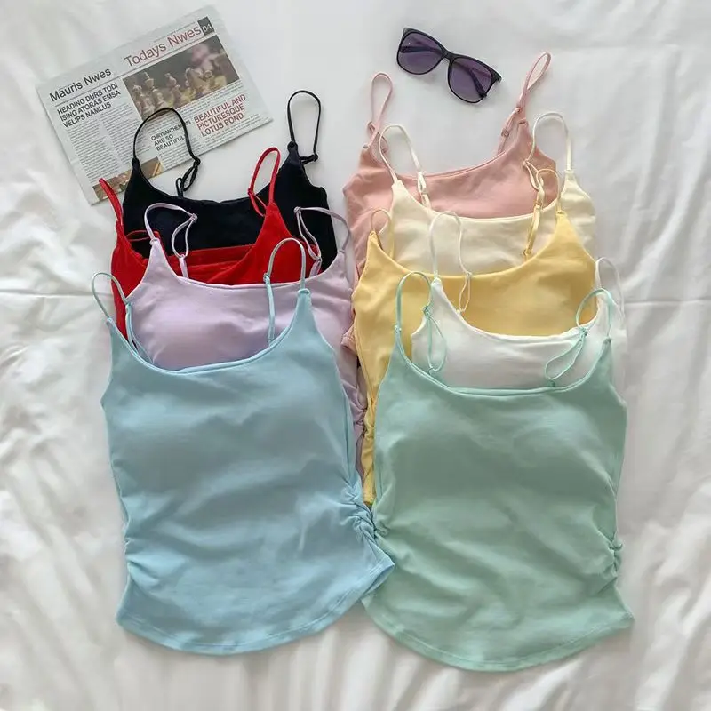 Horetong Damen-Plissee-Camisole mit Brustpolster, Frühjahr/Sommer 2026, verstellbare ärmellose Oberteile, sexy, süße, schlanke, elastische Camis