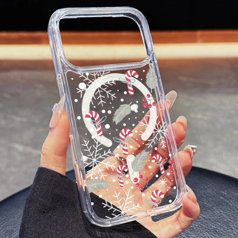 عيد ميلاد سعيد كاندي قصب المغناطيسي قضية الهاتف آيفون 17 16 11 12 13 14 15 زائد برو ماكس X XR XS سليم واضح حالات وقائية #6