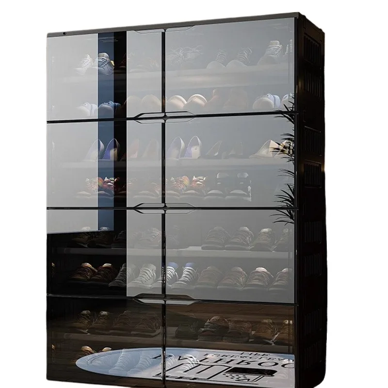 Install shoe box Home doorway integrated wall sneaker storage box Foyer transparent folding dustproof shoe cabinet