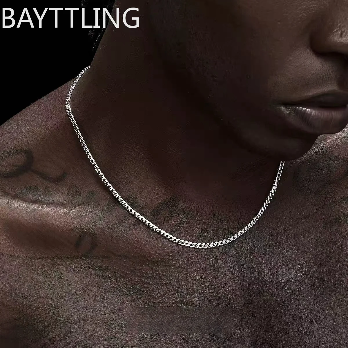 

2mm 925 silver mini side chain necklace hip hop men's necklace simple jewelry women's necklace