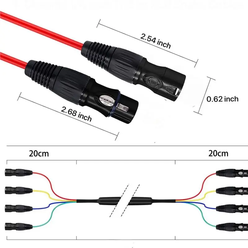AS95 4 Channel XLR Audio Cable Male to Female 1 Meter for Microphone Line Stage Recording Studio