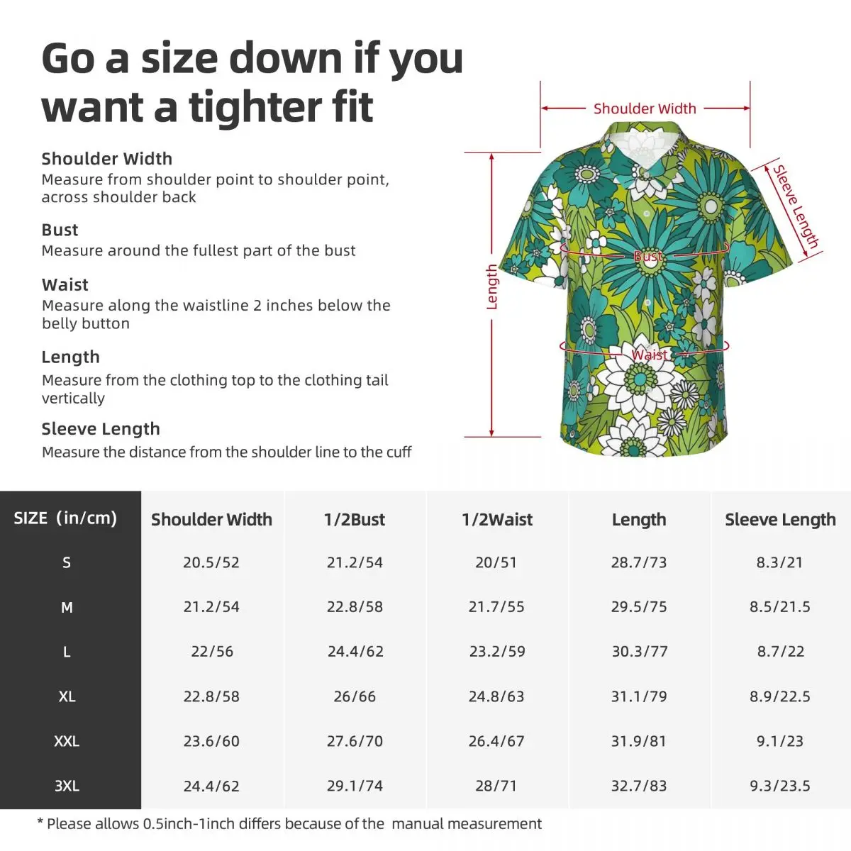 Groovy Flower Power Green Hawaiian Shirt Man Beach Casual Shirts Short Sleeves Korean Fashion Graphic Vintage Oversized Blouses