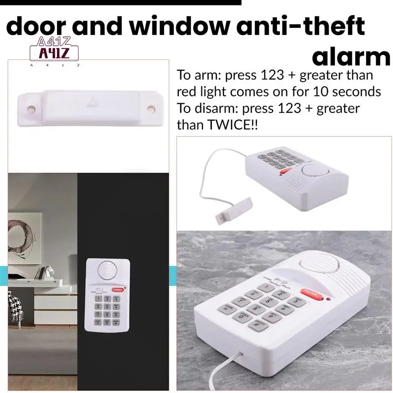 

A41Z-Громкая беспроводная дверная сигнализация, охранная клавиатура паники для домашнего офиса, гаражного сарая