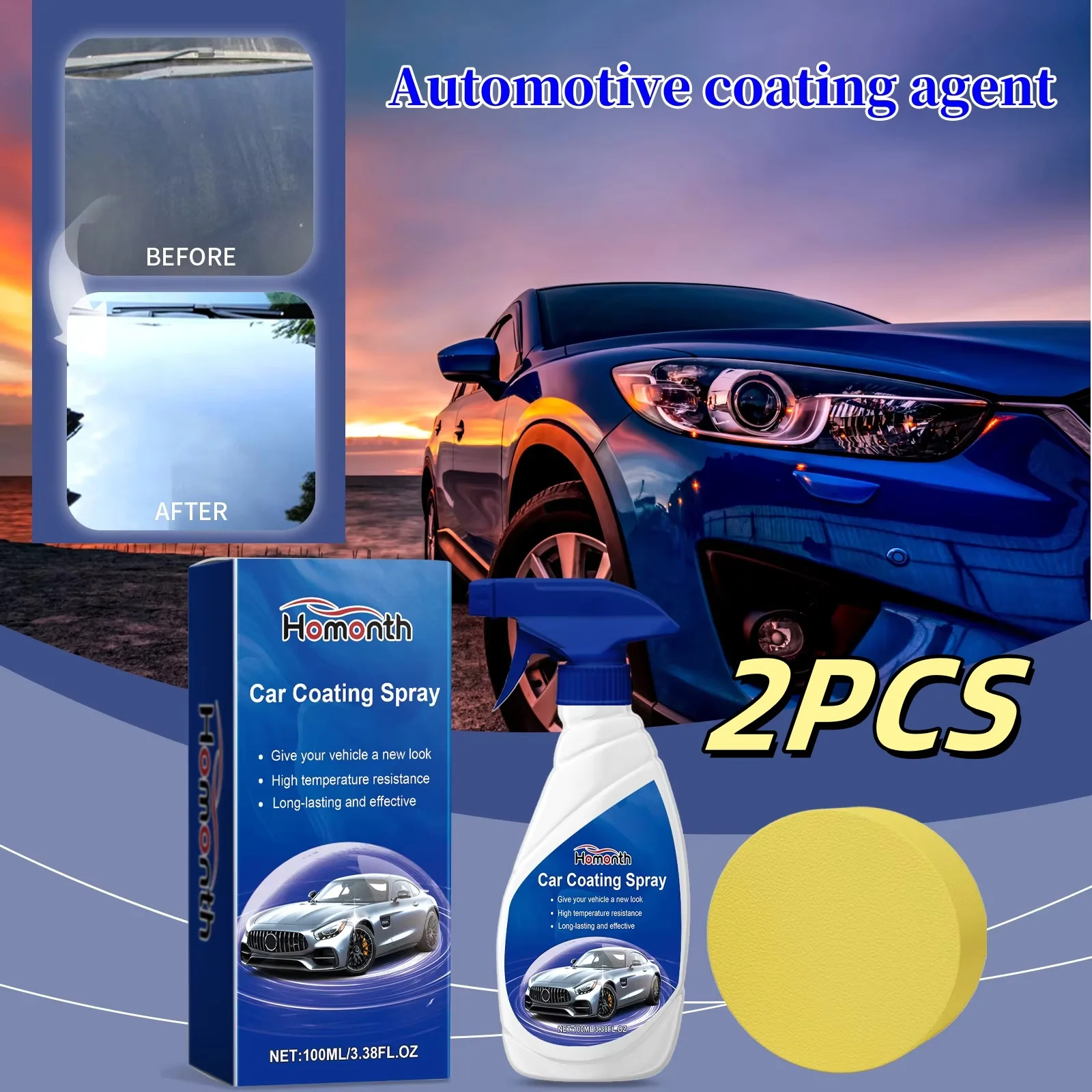 2PCS Homonth Car Coating Agent, Protect Car Paint, Improve Gloss, Anti-fouling, Clean and Refurbished Car Coating Agent