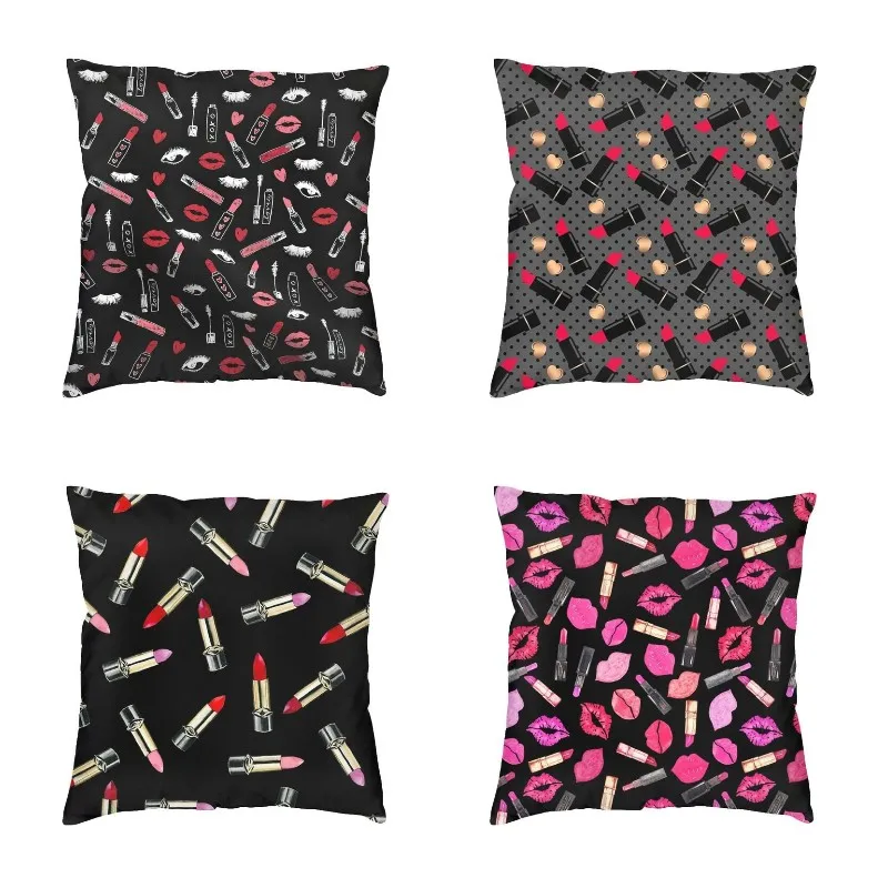 Fashionable Makeup Artist Tools Pattern Pillowcase Home Decor Lipstick Eyelashes Nail Polish Cushion Cover Throw Pillow for Sofa