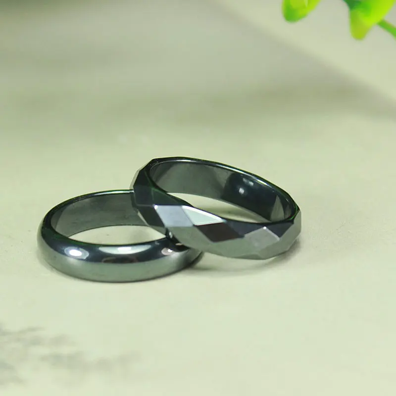 Natural Stone Hematite Ring Flat Arc Black Gallstone Couple Non-magnetic Ring Geometry Design Finger Rings Party Jewelry Gift