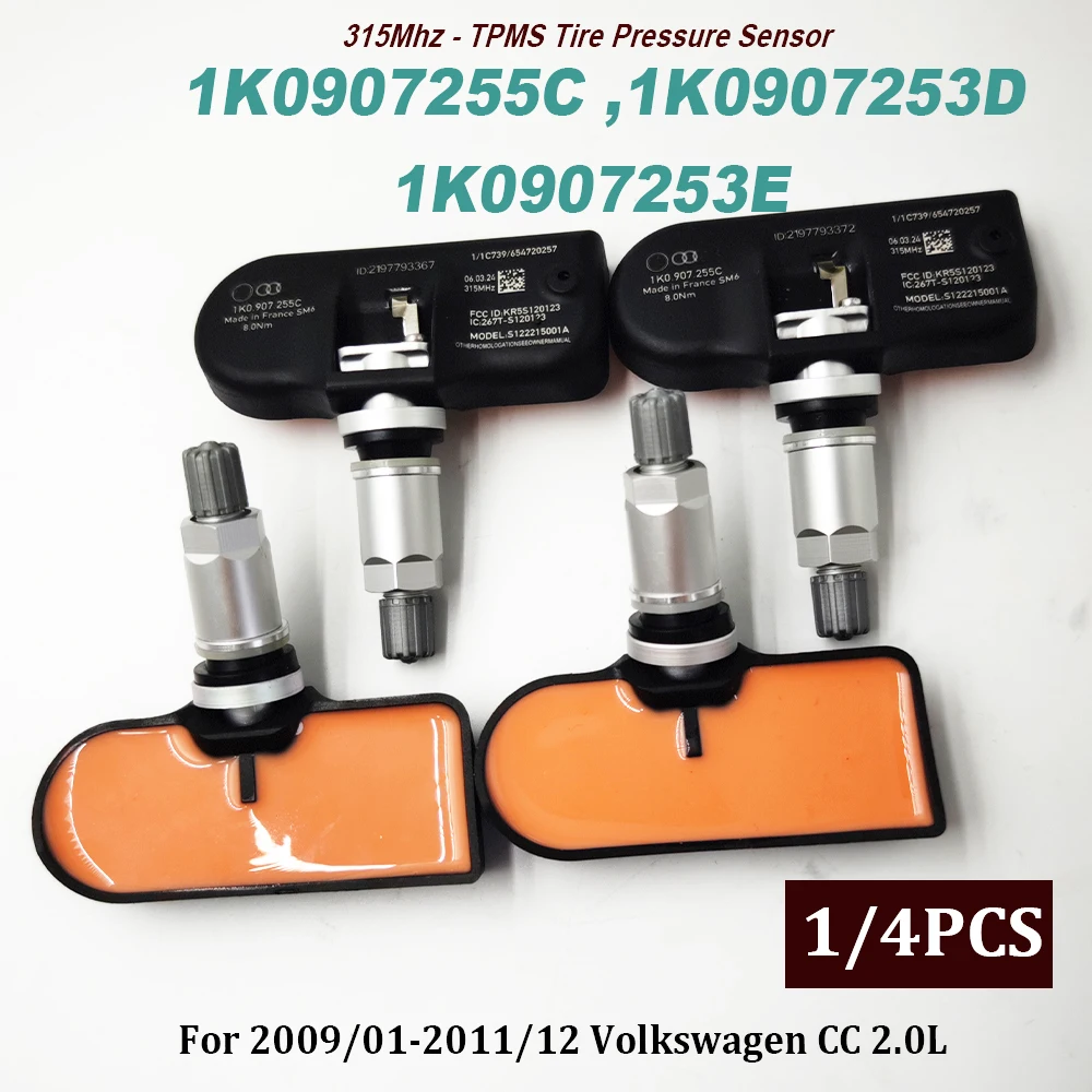 315Mhz TPMS 1/4PCS 1K0907255C 1K0907253D 1K0907253E Tire Pressure Sensor High Quality For Audii A3 A4 A5 S4 S5 VW Passat Jetta