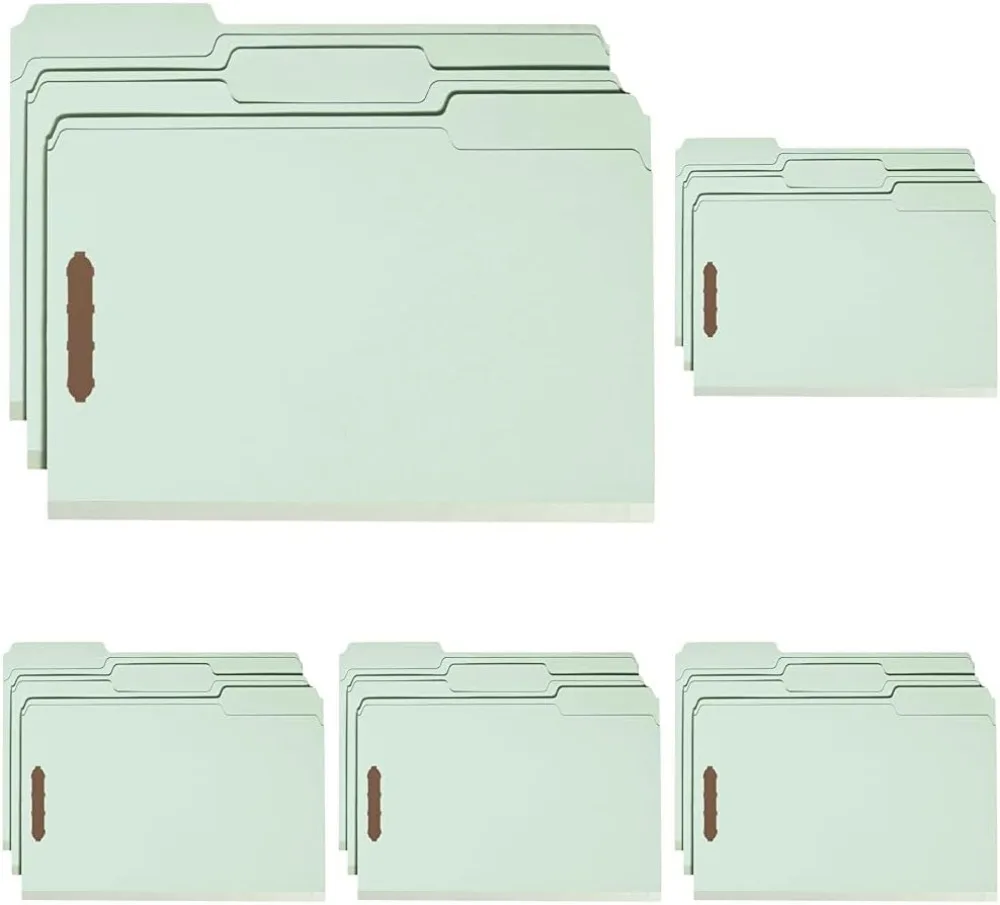 Recycled Fastener File Folder, 2 Fasteners, Legal Size, Expandable 2", Gray/Green, 25 per Box for Office Use